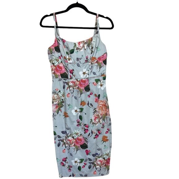 Asos Spaghetti Strap Floral Bodycon Midi Dress Blue Multi Size 6 - Picture 8 of 8